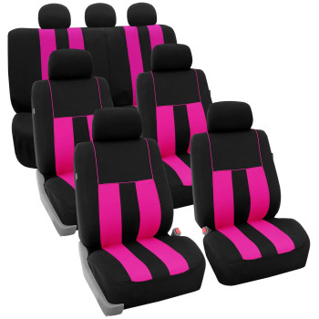 Fh Group Three Row Striking Striped Full Set Car Seat Covers, Airbag Compatible Split Ready - Universal Fit For Cars Trucks Suvs (Pink) Fb036217