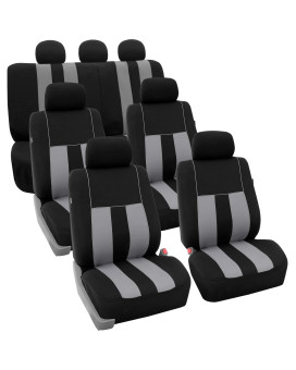 Fh Group Three Row Striking Striped Full Set Car Seat Covers, Airbag Compatible Split Ready - Universal Fit For Cars Trucks Suvs (Gray) Fb036217