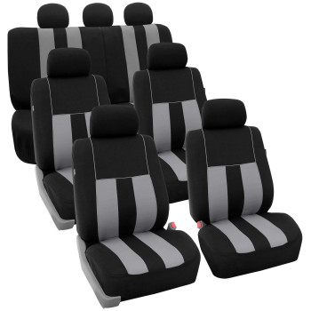 Fh Group Three Row Striking Striped Full Set Car Seat Covers, Airbag Compatible Split Ready - Universal Fit For Cars Trucks Suvs (Gray) Fb036217