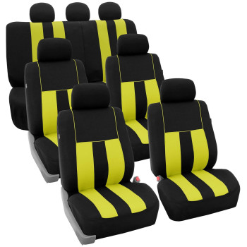 Fh Group Three Row Striking Striped Full Set Car Seat Covers, Airbag Compatible Split Ready - Universal Fit For Cars Trucks Suvs (Yellow) Fb036217