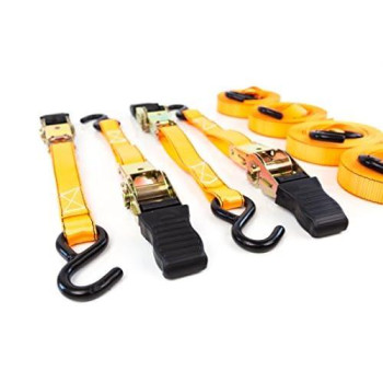 Ratcheting Tie Down Straps | Premium Load Straps With Plastic-Coated S Hooks For Cargo, Gear, Bikes