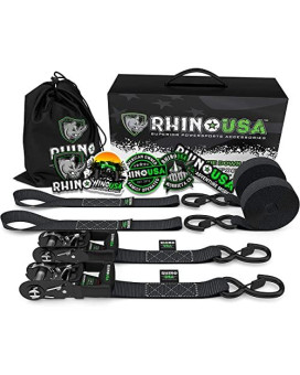 Rhino Usa Ratchet Straps Tie Down Kit, 5,208 Break Strength - Includes (2) Heavy Duty 1.6 X 8 Rachet Tiedowns With Padded Handles & Coated Chromoly S Hooks + (2) Soft Loop Tie-Downs