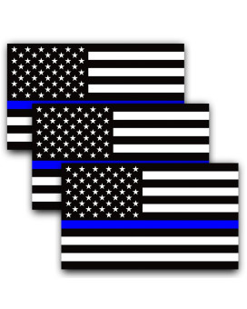 Anley 5 X 3 Inch Thin Blue Line Us Flag Decal - Black White And Blue Reflective Stripe American Flag Car Stickers - Support Police And Law Enforcement Officers (3 Pack)