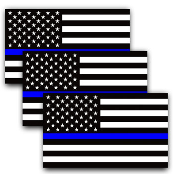 Anley 5 X 3 Inch Thin Blue Line Us Flag Decal - Black White And Blue Reflective Stripe American Flag Car Stickers - Support Police And Law Enforcement Officers (3 Pack)