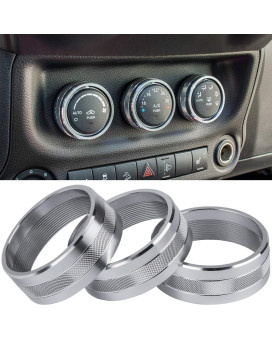 Audio Air Conditioning Button Cover Decoration Twist Switch Ring Trim For Jeep Wrangler Jk Jku Patriot 2011-2018, Compass 11-16, Liberty 08-12, Dodge Challenger 08-14 Interior Accessories (Silver)