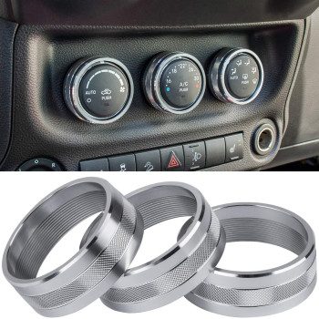 Audio Air Conditioning Button Cover Decoration Twist Switch Ring Trim For Jeep Wrangler Jk Jku Patriot 2011-2018, Compass 11-16, Liberty 08-12, Dodge Challenger 08-14 Interior Accessories (Silver)