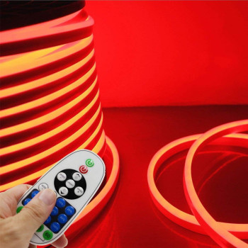 Led Neon Light, Iekova Ac 110-120V Flexible Led Neon Strip Lights, 120 Ledsm, Waterproof 2835 Smd Led Rope Light Controller Power Cord For Home Decoration (164Ft5M, Red)