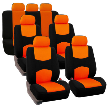 Fh Group Flat Cloth Full Set Car Seat Covers Three Row 7 Passenger Set - Universal Fit For Cars, Trucks Suvs (Orange) Fb050217