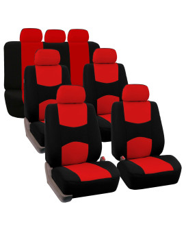 Fh Group Flat Cloth Full Set Car Seat Covers Three Row 7 Passenger Set - Universal Fit For Cars, Trucks  Suvs (Red) Fb050217