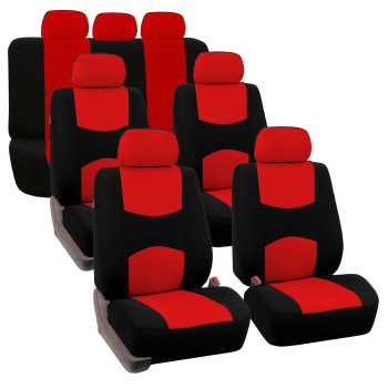 Fh Group Flat Cloth Full Set Car Seat Covers Three Row 7 Passenger Set - Universal Fit For Cars, Trucks  Suvs (Red) Fb050217