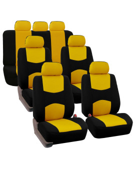 Fh Group Flat Cloth Full Set Car Seat Covers Three Row 7 Passenger Set - Universal Fit For Cars, Trucks Suvs (Yellow) Fb050217