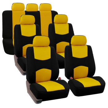 Fh Group Flat Cloth Full Set Car Seat Covers Three Row 7 Passenger Set - Universal Fit For Cars, Trucks Suvs (Yellow) Fb050217