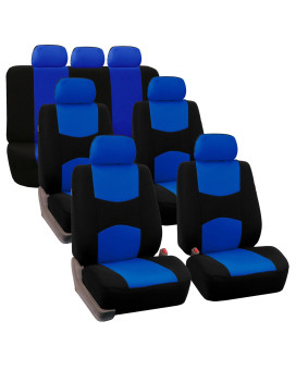 Fh Group Flat Cloth Full Set Car Seat Covers Three Row 7 Passenger Set - Universal Fit For Cars, Trucks Suvs (Blue) Fb050217