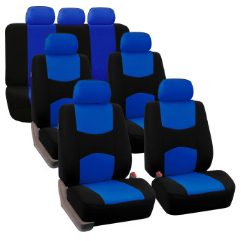 Fh Group Flat Cloth Full Set Car Seat Covers Three Row 7 Passenger Set - Universal Fit For Cars, Trucks Suvs (Blue) Fb050217