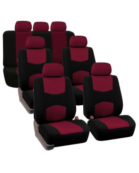 Fh Group Flat Cloth Full Set Car Seat Covers Three Row 7 Passenger Set - Universal Fit For Cars, Trucks Suvs (Burgundy) Fb050217