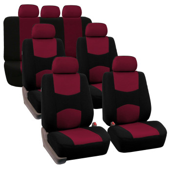 Fh Group Flat Cloth Full Set Car Seat Covers Three Row 7 Passenger Set - Universal Fit For Cars, Trucks Suvs (Burgundy) Fb050217