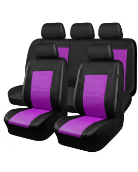 Car Pass Skyline Pu Leather Car Seat Covers - Universal Fit For Cars,Suv,Vehicles 5Mm Composite Sponge Inside,Airbag Compatible(Full Set,Black And Purple)