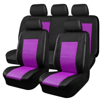 Car Pass Skyline Pu Leather Car Seat Covers - Universal Fit For Cars,Suv,Vehicles 5Mm Composite Sponge Inside,Airbag Compatible(Full Set,Black And Purple)