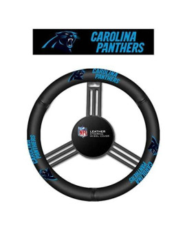 Fremont Die Nfl Carolina Panthers No Leather Steering Wheel Coverleather Steering Wheel Cover, Black, One Size