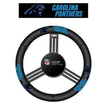 Fremont Die Nfl Carolina Panthers No Leather Steering Wheel Coverleather Steering Wheel Cover, Black, One Size