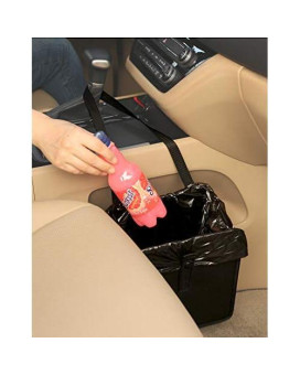 Kmmotors Foldable Car Garbage Can Patented Car Waste Basket Comfortable Multifuntional Vegan Leather And Oxford Clothes Car Organizer Car Trash Can (Jopps_Medium_Black)