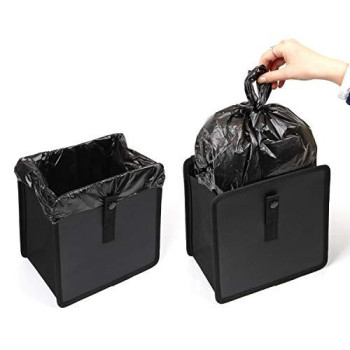 Kmmotors Foldable Car Garbage Can Patented Car Waste Basket Comfortable Multifuntional Vegan Leather And Oxford Clothes Car Organizer Car Trash Can (Jopps_Medium_Black)