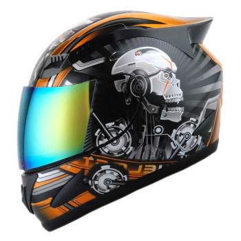 1Storm Motorcycle Bike Full Face Helmet Mechanic Skull - Tinted Visor Orange