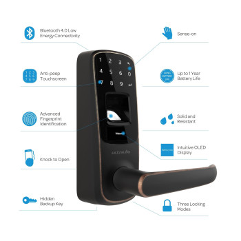 ULTRALOQ UL3 BT AB UL3 BT Bluetooth Enabled Fingerprint and Touchscreen Keyless Smart Door Lock (Aged Bronze)