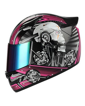 1Storm Motorcycle Bike Full Face Helmet Mechanic Skull - Tinted Visor Pink