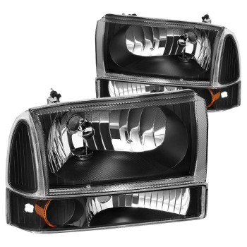 Dna Motoring Hl-Oh-F99Sd4P-Bk-Am Black Amber Headlights Replacement For 99-04 F250 F350 F450 F550 Sd