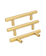 Goldenwarm 100Pcs Brushed Brass European Style T Bar Tube Pulls Stainless Steel Kitchen Cabinet Door Hanldes Drawer Knobs Golden Hole Spacing 76Mm 3In