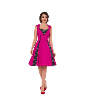 Killreal Womens Elegant Sleeveless Polka Dot Print Rockabilly Vintage Bridesmaid Dress Hot Pink X-Large