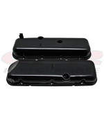 1965-72 Compatible/Replacement For Chevy Big Block 396-427-454 Tall Oem Style (Recessed Corner) Steel Valve Covers - Black