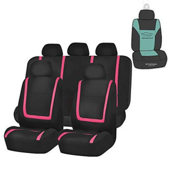 Fh Group Full Set Car Seat Covers Unique Flat Cloth, Front Set And Solid Bench Cover With Gift, Easy To Install- Universal Fit For Cars Trucks And Suvs (Pink)