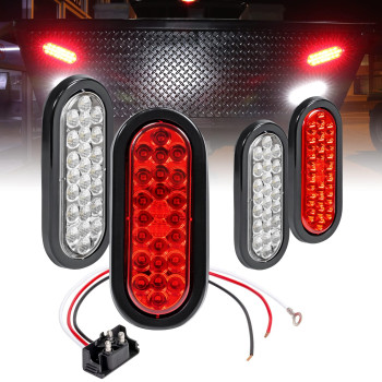 2 Red 2 White 6 Oval Led Trailer Tail Light Kit Dot Fmvss 108] 24 Led] Grommets Plugs] Ip67 Waterproof] Stop Brake Turn Reverse] Back Up Trailer Lights For Marine Boat Trailer Rv Truck