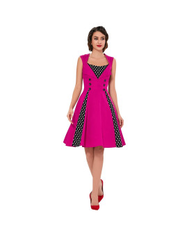 Killreal Womens Elegant Sleeveless Polka Dot Print Rockabilly Vintage Bridesmaid Dress Hot Pink Medium