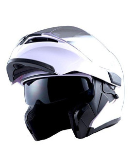 1Storm Motorcycle Modular Full Face Helmet Flip Up Dual Visor Sun Shield: Hb89 Glossy White