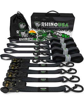 Rhino Usa Ratchet Tie Down Straps (4Pk) - 1,823Lb Guaranteed Max Break Strength, Includes (4) Premium 1 X 15 Rachet Tie Downs With Padded Handles Best For Moving, Securing Cargo (Black 4-Pack)