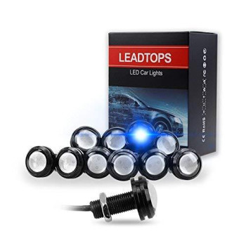 Leadtops 10Pcs 18Mm 12V Eagle Eye Led Car Fog Drl Daytime Running Light Backup Reverse Tail Rock Lights Small Bulb (Blue, Black Case)