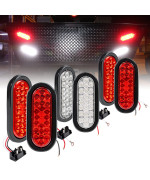 4 Red 2 White 6 Oval Led Trailer Tail Light Kit Dot Fmvss 108] 24 Led] Grommets Plugs] Ip67 Waterproof] Stop Brake Turn Reverse] Back Up Trailer Lights For Marine Boat Trailer Rv Truck