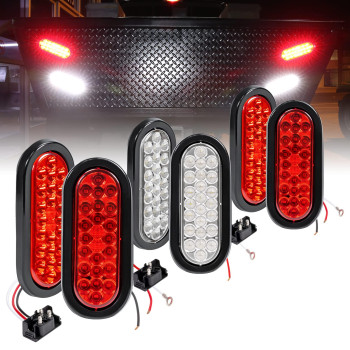 4 Red 2 White 6 Oval Led Trailer Tail Light Kit Dot Fmvss 108] 24 Led] Grommets Plugs] Ip67 Waterproof] Stop Brake Turn Reverse] Back Up Trailer Lights For Marine Boat Trailer Rv Truck