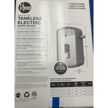 Rheem 240V Heating Chamber Rtex-13 Residential Tankless Water Heater, Gray