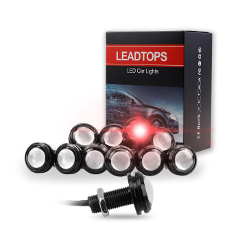 Leadtops 10Pcs 18Mm 12V Red Eagle Eye Led Car Fog Drl Daytime Running Light Backup Reverse Tail Rock Lights Small Bulb (Red Light, Black Case)