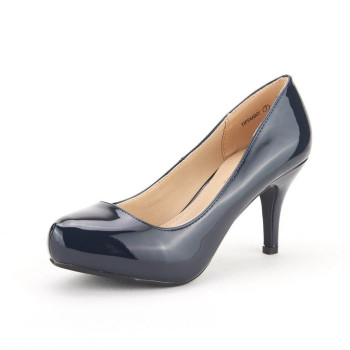 Dream Pairs Tiffany Womens Heels New Low Stiletto Round Toe Platform Pumps For Women, Size 12,Navy Pat