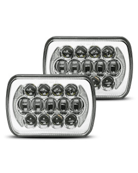 Lx-Light 5X7 7X6 105W Rectangular Led Headlights Compatible With Jeep Wrangler Yj Xj Mj Cherokee Old Japan Cars H6054 H5054 H6054Ll 69822 6052 6053 With Drl (Silver)