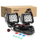 Nilight Zh009 Led Light Bar 2Pcs 18W Spot Off Road Lights With 16Awg Wiring Harness Kit-2 Lead, 2 Years Warranty
