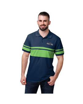 Nfl Seattle Seahawks Football Team Logo Cotton Stripe Polo Shirt, Team Color, Large