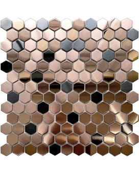 Hexagon Stainless Steel Brushed Mosaic Tile Bronze Copper Color Black Bathroom Shower Floor Tiles TSTMBT021 (10 Square Feet)