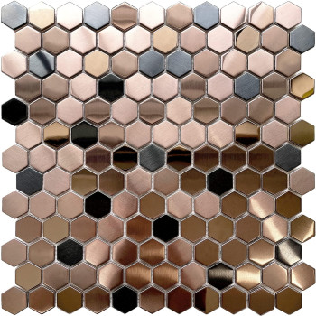 Hexagon Stainless Steel Brushed Mosaic Tile Bronze Copper Color Black Bathroom Shower Floor Tiles TSTMBT021 (10 Square Feet)