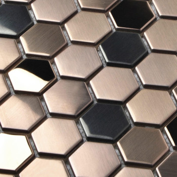 Hexagon Stainless Steel Brushed Mosaic Tile Bronze Copper Color Black Bathroom Shower Floor Tiles TSTMBT021 (10 Square Feet)